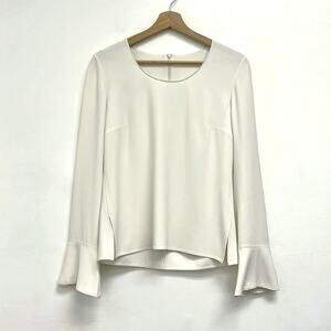 Akris Punto Luxury Minimalist Bell Sleeve Scoop Neck Tailored Career Top US8